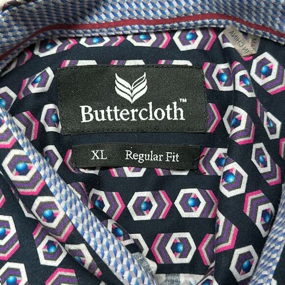 Buttercloth Regular Fit Geometric Print Short Sleeve Button Up Mens Size XL - Picture 5 of 6